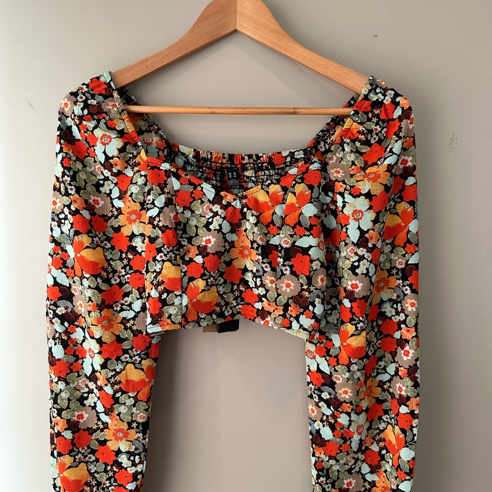 Vero Moda Colorful Patterned Long Sleeve Crop Top